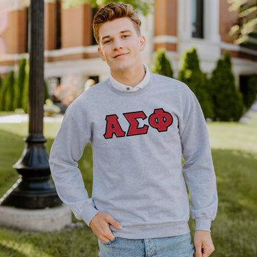 Alpha Sig Heather Grey Crewneck With Sewn On Letters Alpha Sigma Phi