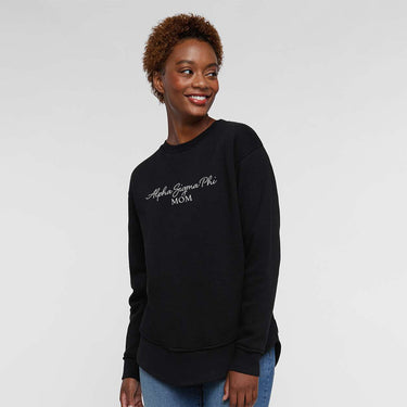 New! Alpha Sig Curved Hem Mom Crewneck Alpha Sigma Phi