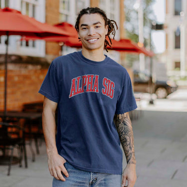 New! Alpha Sig Navy Varsity Short Sleeve Tee Alpha Sigma Phi