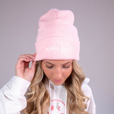 Alpha Sig Pink Sweetheart Beanie