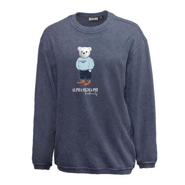 Alpha Sig Navy Sandwash Bear Crewneck Alpha Sigma Phi