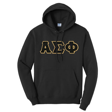 Alpha Sig Black Hoodie with Black Sewn On Letters Alpha Sigma Phi
