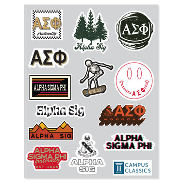 Alpha Sig Retro Sticker Sheet Alpha Sigma Phi