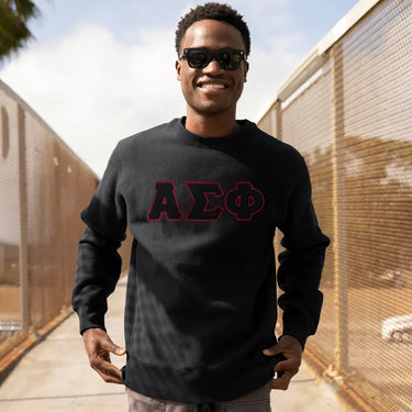 Alpha Sigma Phi Black Crewneck Sweatshirt with Sewn On Letters Alpha Sigma Phi