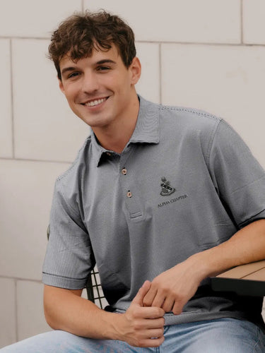 Alpha Sig Personalized Peter Millar Jubilee Stripe Stretch Jersey Polo with Crest Alpha Sigma Phi