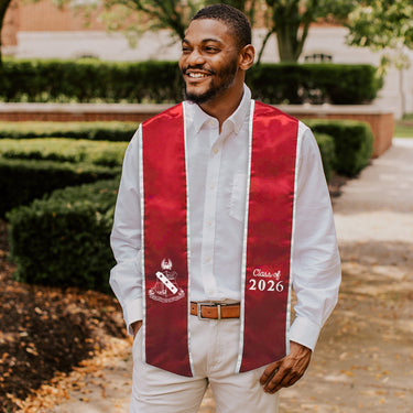 Alpha Sig Trimmed Graduation Stole with Embroidered Crest