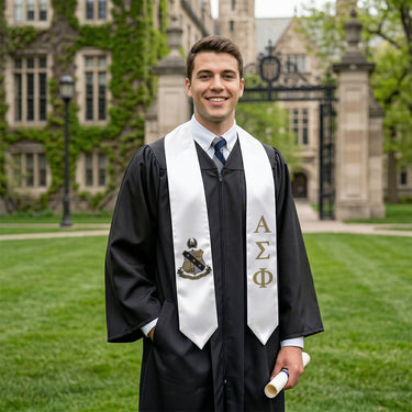 New! Alpha Sig White Graduation Stole with Coat of Arms