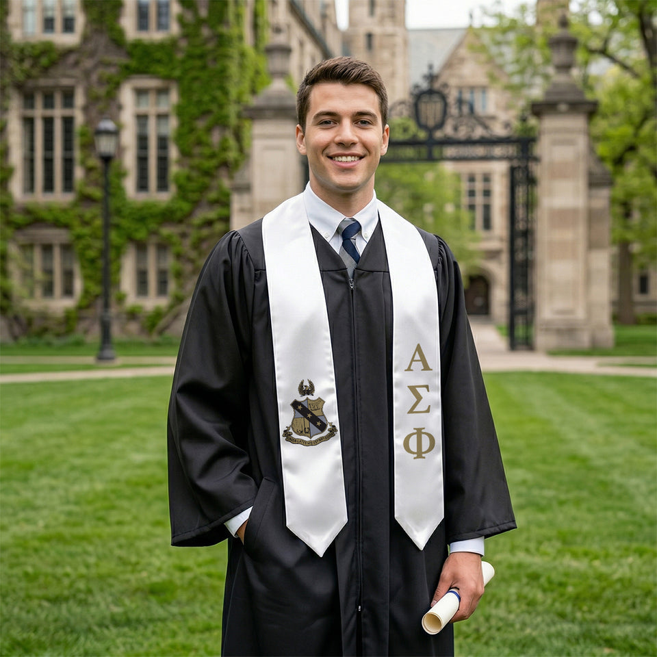 Alpha Sig White Graduation Stole with Coat of Arms – Alpha Sig Store