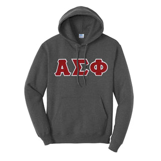 Alpha Sig Dark Heather Hoodie with Sewn On Letters Alpha Sigma Phi