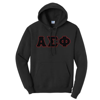Alpha Sig Black Hoodie with Sewn On Greek Letters Alpha Sigma Phi