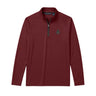 Maroon Cutter + Buck Adapt quarter zip pullover with embroidered crest on the left chest, stand-up collar, and black zipper detailing.