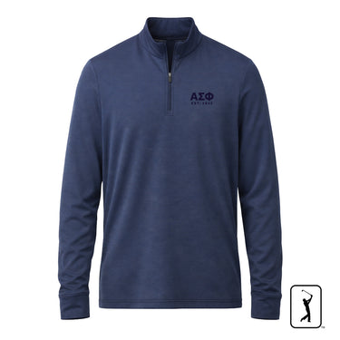 Navy fraternity quarter zip pullover with Greek letters and founding year, lightweight performance 1/4 zip front view