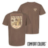 Brown Comfort Colors Surf Club Social T-shirt featuring a small front logo and a large surf club back graphic.