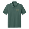 Front view of Green polo featuring embroidered laurel design.