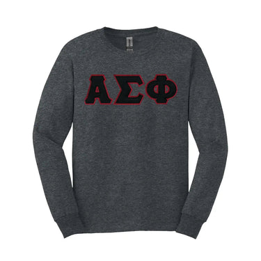 Alpha Sig Dark Heather Long Sleeve Tee with Sewn On Letters Alpha Sigma Phi