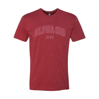 Red heather crew-neck tee with a subtle tonal arched ÒAlpha SigÓ print on the chest
