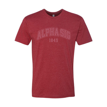 Red heather crew-neck tee with a subtle tonal arched ÒAlpha SigÓ print on the chest
