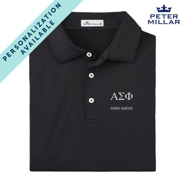 Alpha Sig Personalized Peter Millar Black Polo With Greek Letters Alpha Sigma Phi