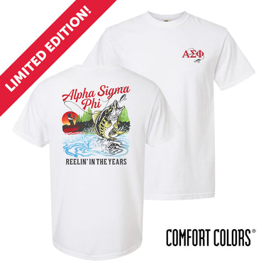 Alpha Sig fraternity merch with a vintage-inspired fish graphic on the back.