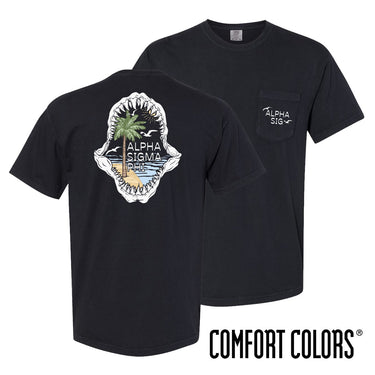 Alpha Sig Shark Bite Black Short Sleeve Pocket Tee Alpha Sigma Phi