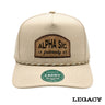 Cream Legacy brand rope hat featuring a brown fraternity patch, designed for stylish fraternity apparel and casual campus wear.