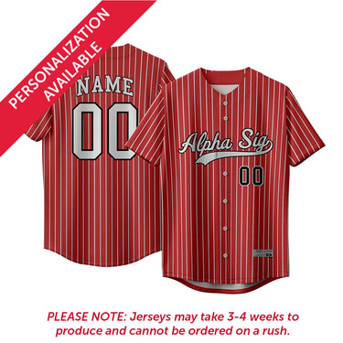 Alpha Sig Pinstripe Baseball Jersey.